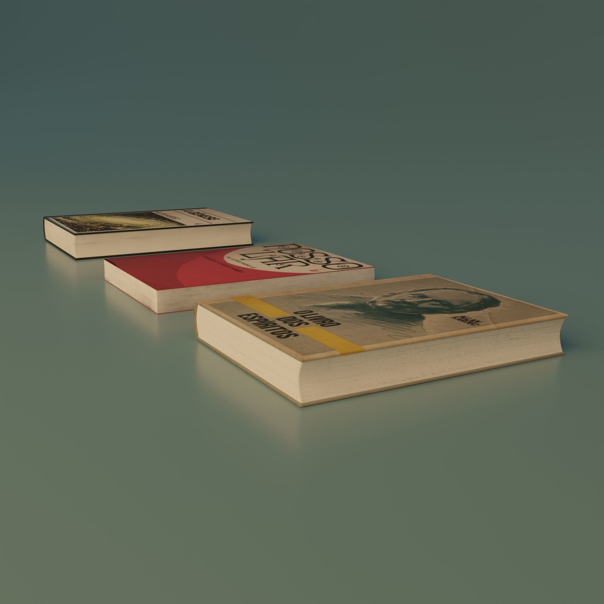 Books three on table Free 3D model_6