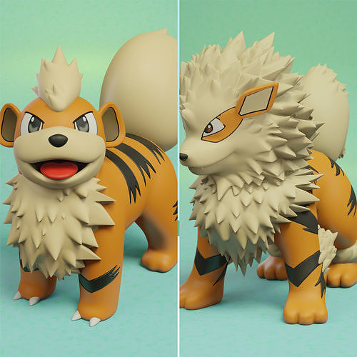 pokemon growlithe evolution pack 3D print model