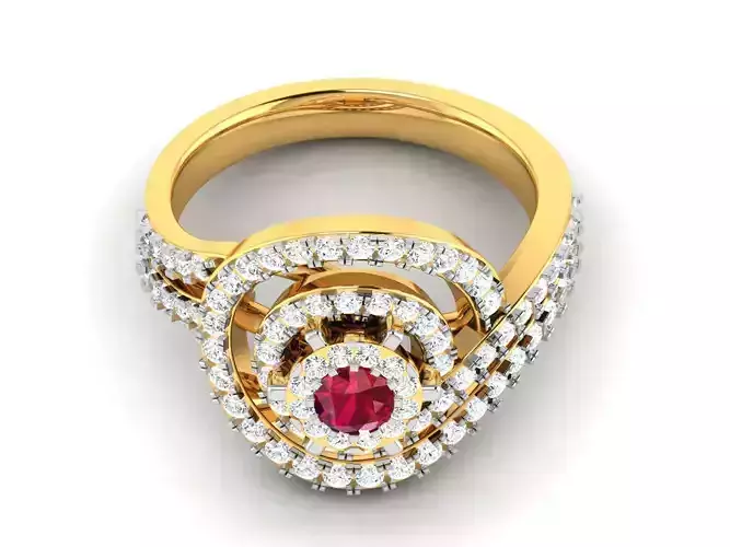 Ring 3D print model gold with ruby stone and diamonds 3D print model