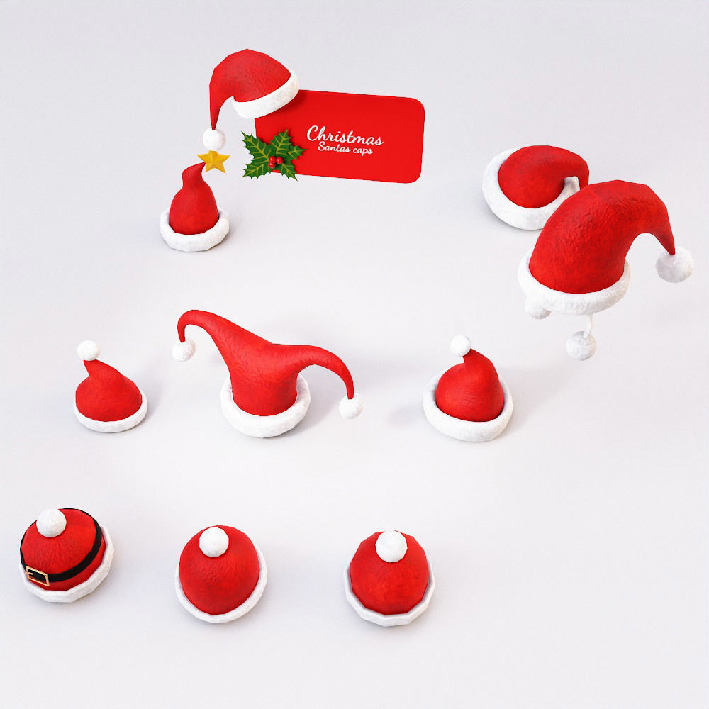Santa Claus caps 3d model  Low-poly 3D model_2