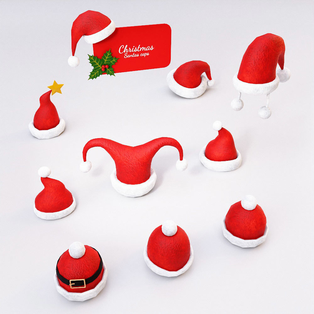 Santa Claus caps 3d model  Low-poly 3D model_1