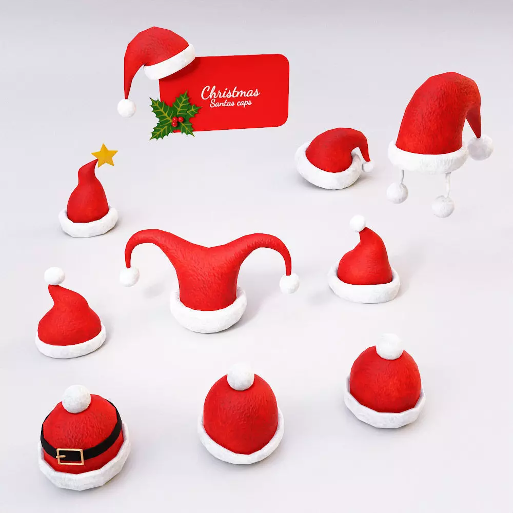 Santa Claus caps 3d model  Low-poly 3D model_0