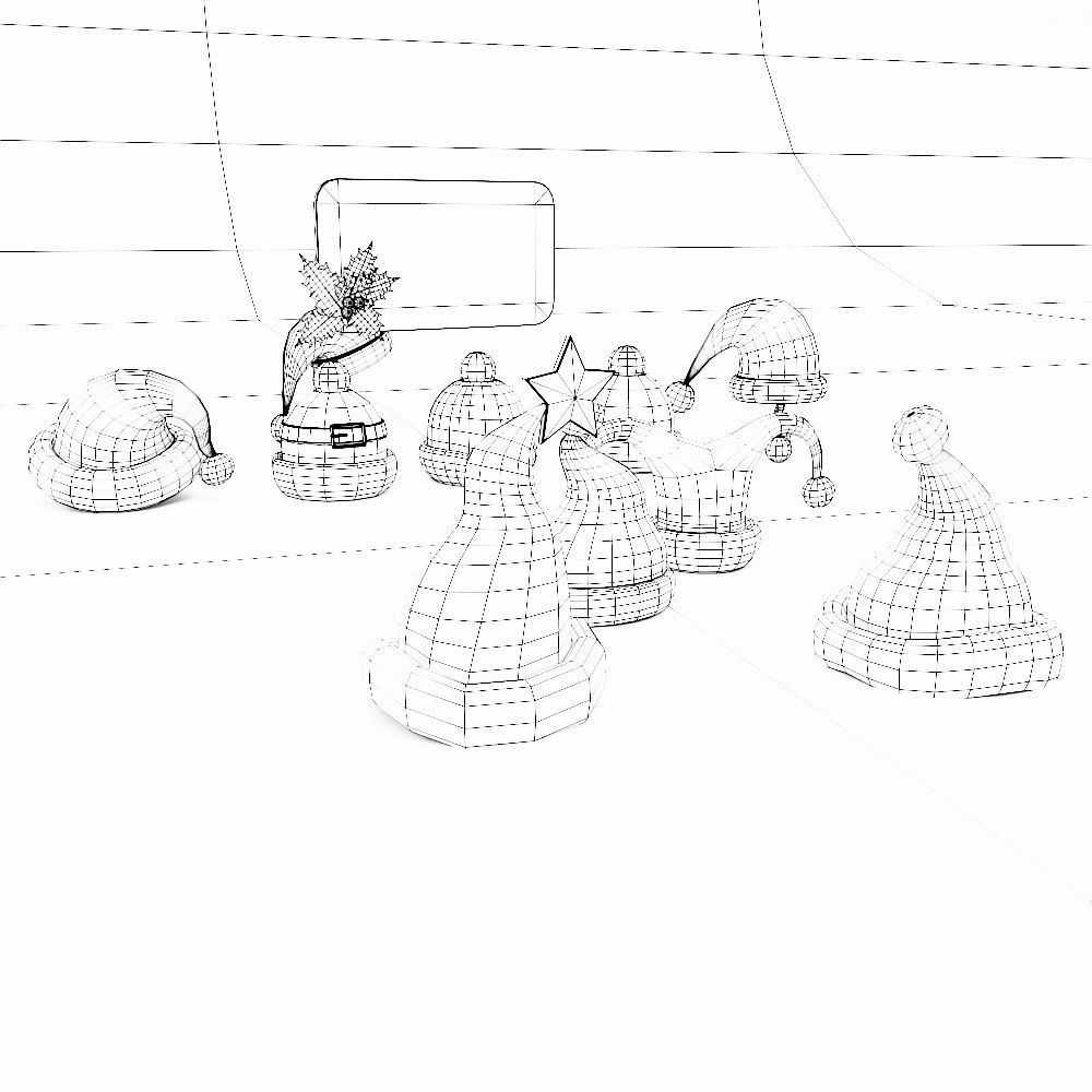 Santa Claus caps 3d model  Low-poly 3D model_8