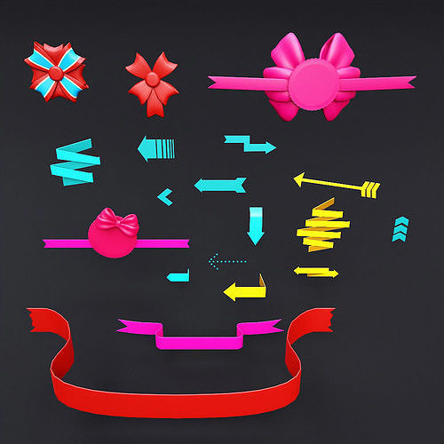 Decorative ribbon bands 3d model set Low-poly 3D model