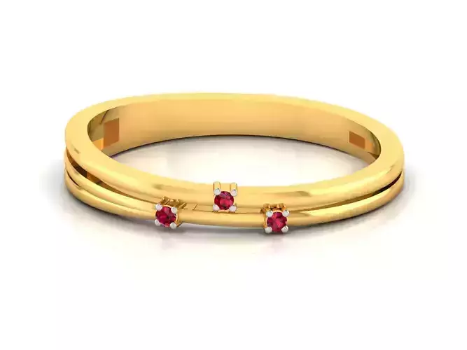 Ring 3D print model gold diamond with three stones 3D print model