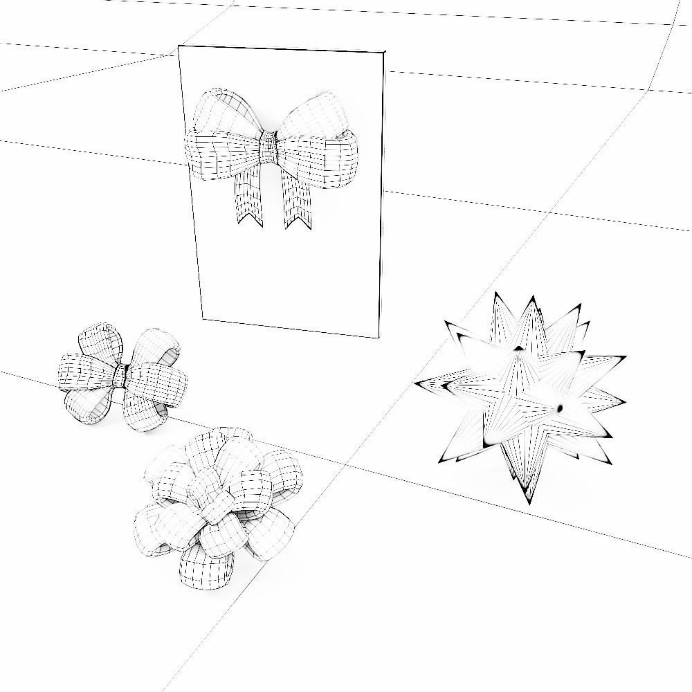 Christmas greeting card with ribbon flowers 3d model  Low-poly 3D model_3