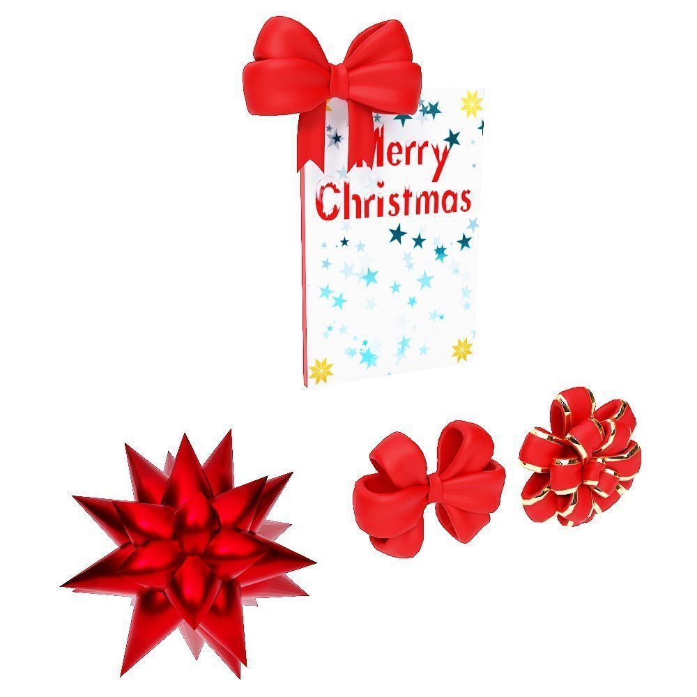 Christmas greeting card with ribbon flowers 3d model  Low-poly 3D model_1