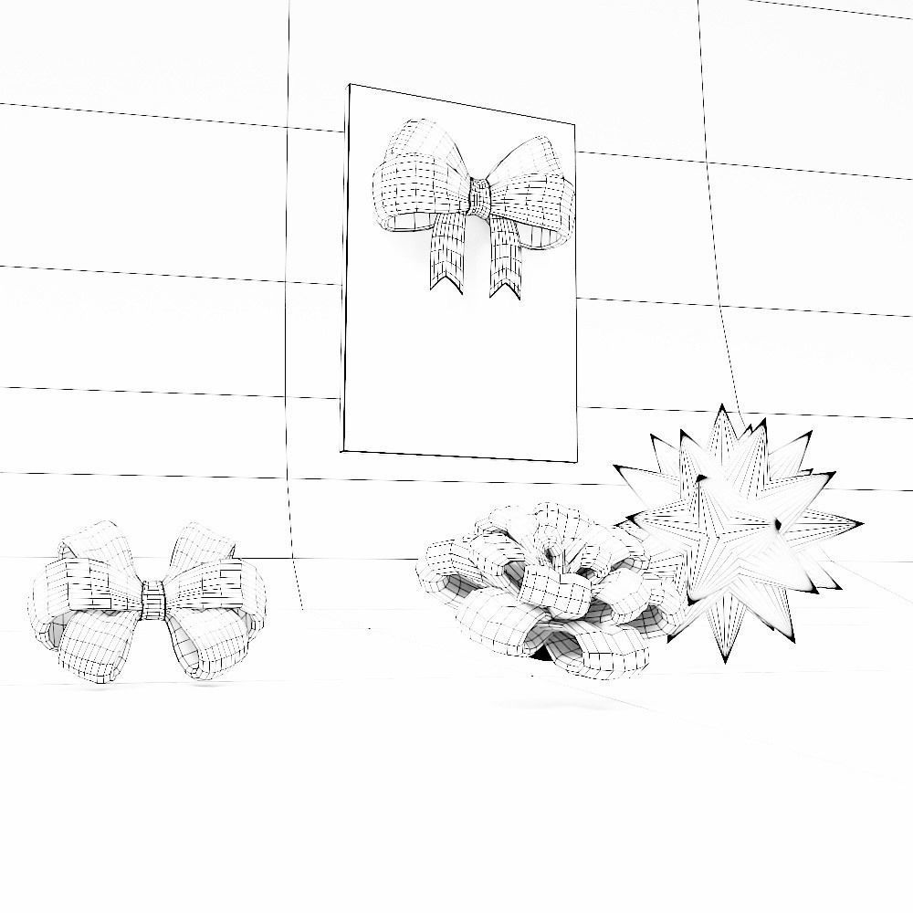 Christmas greeting card with ribbon flowers 3d model  Low-poly 3D model_5