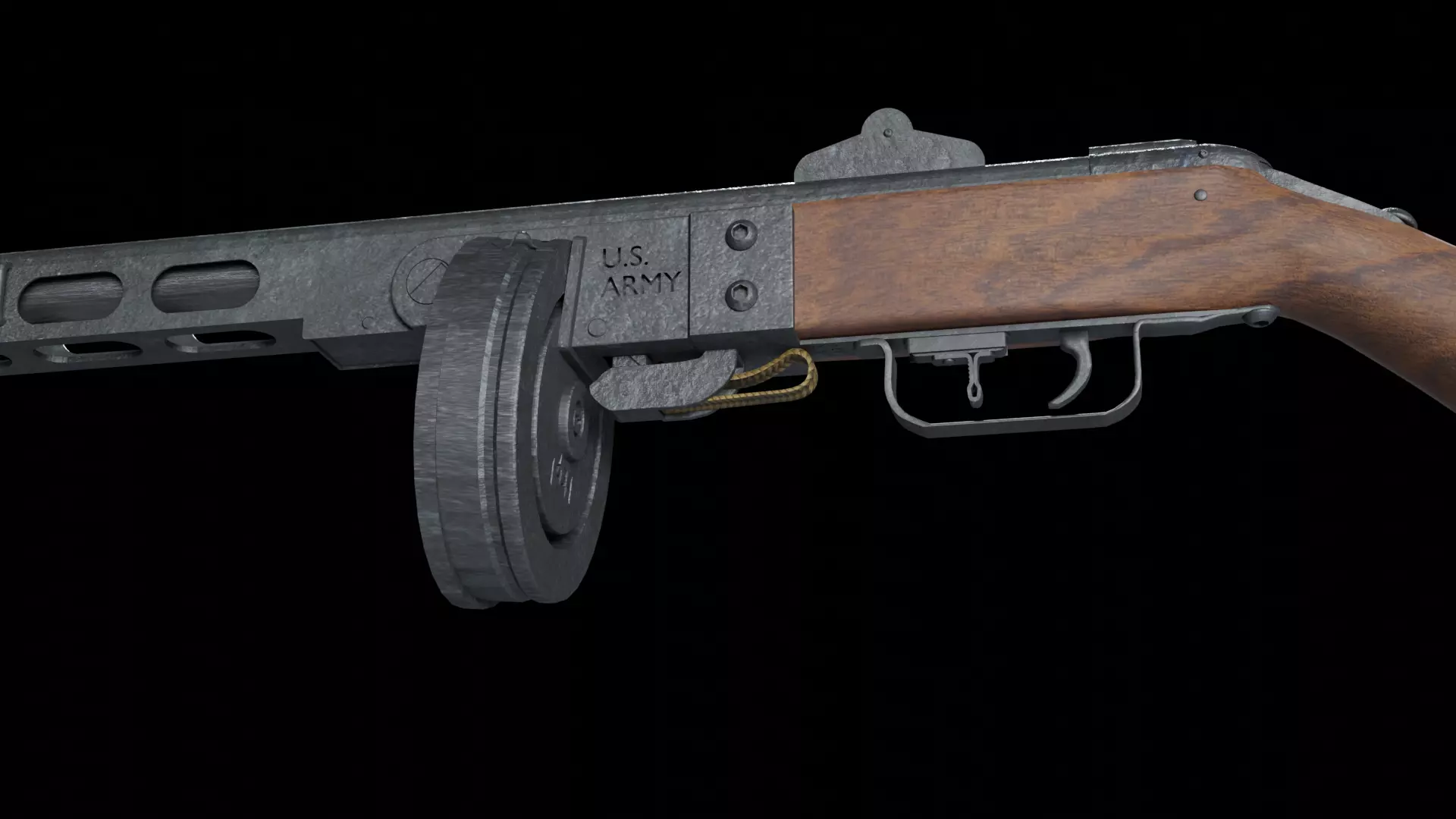 ppsh41 gun Low-poly 3D model_0