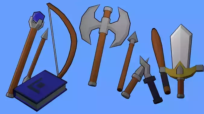 Pack of 10 fantasy weapons low poly Free low-poly 3D model