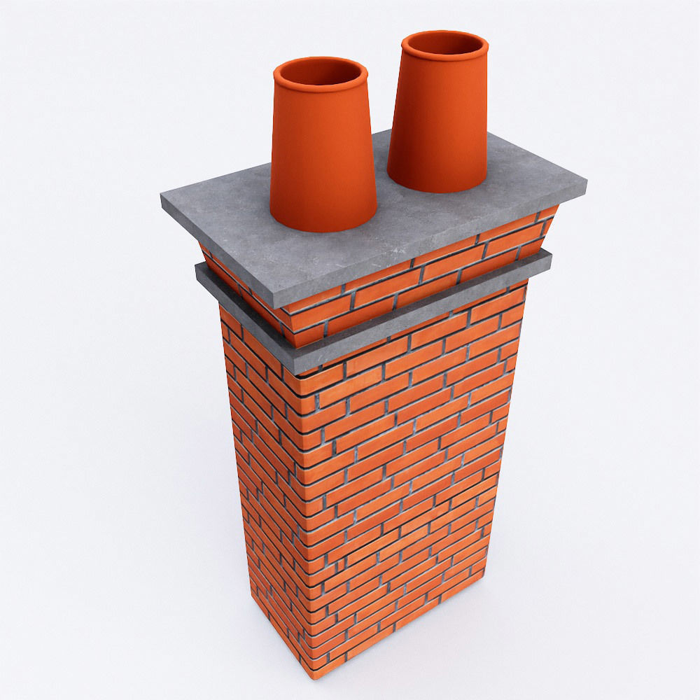 Chimney 3d model brick with two orange pots on top Low-poly 3D model_1