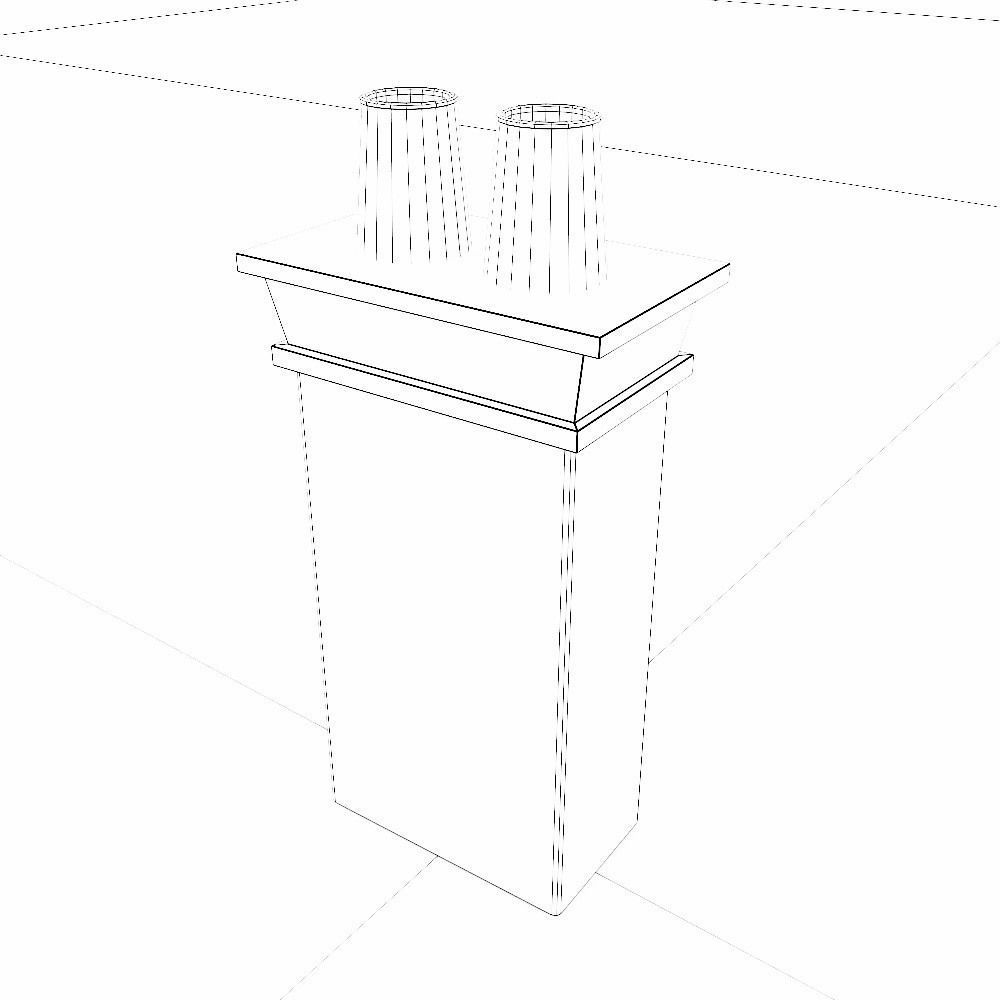 Chimney 3d model brick with two orange pots on top Low-poly 3D model_6