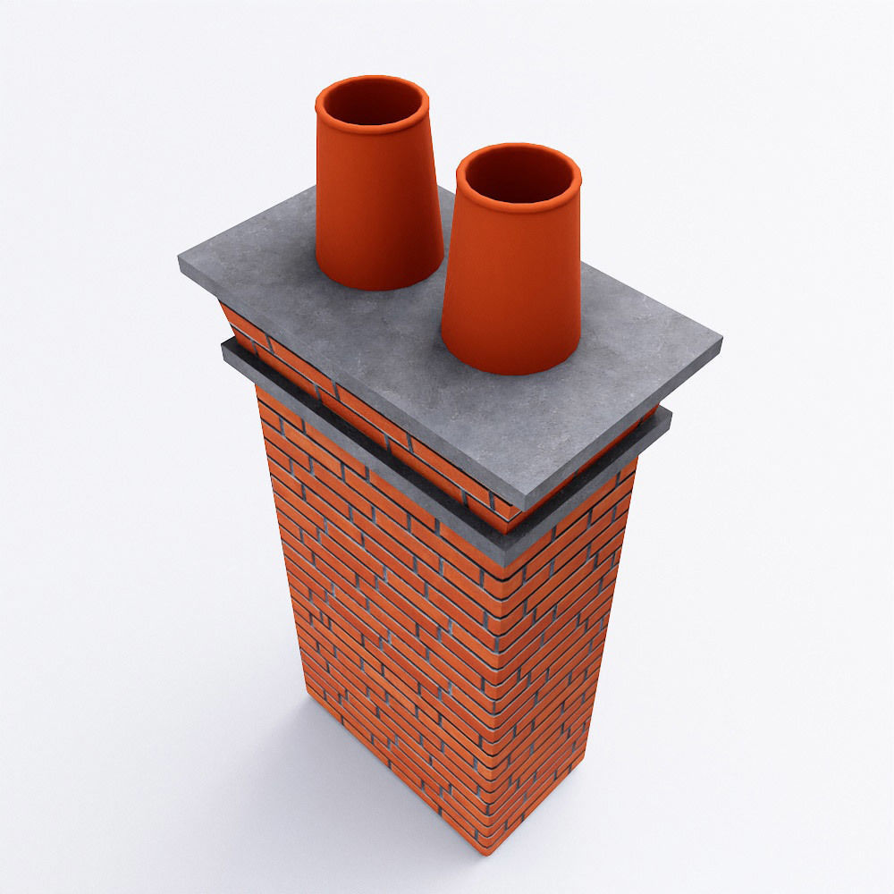 Chimney 3d model brick with two orange pots on top Low-poly 3D model_3