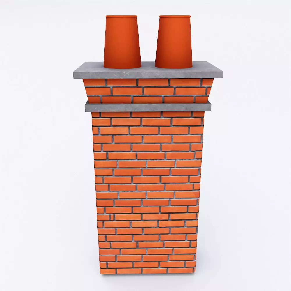 Chimney 3d model brick with two orange pots on top Low-poly 3D model_0