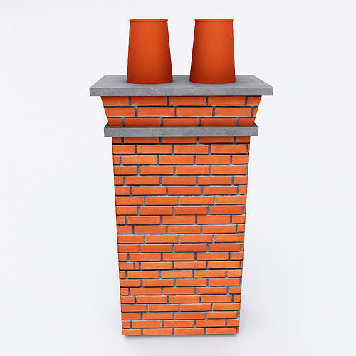 Chimney 3d model brick with two orange pots on top Low-poly 3D model