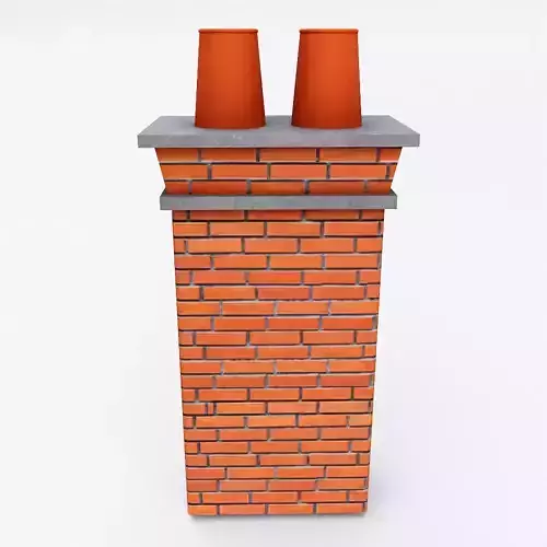 Chimney 3d model brick with two orange pots on top
