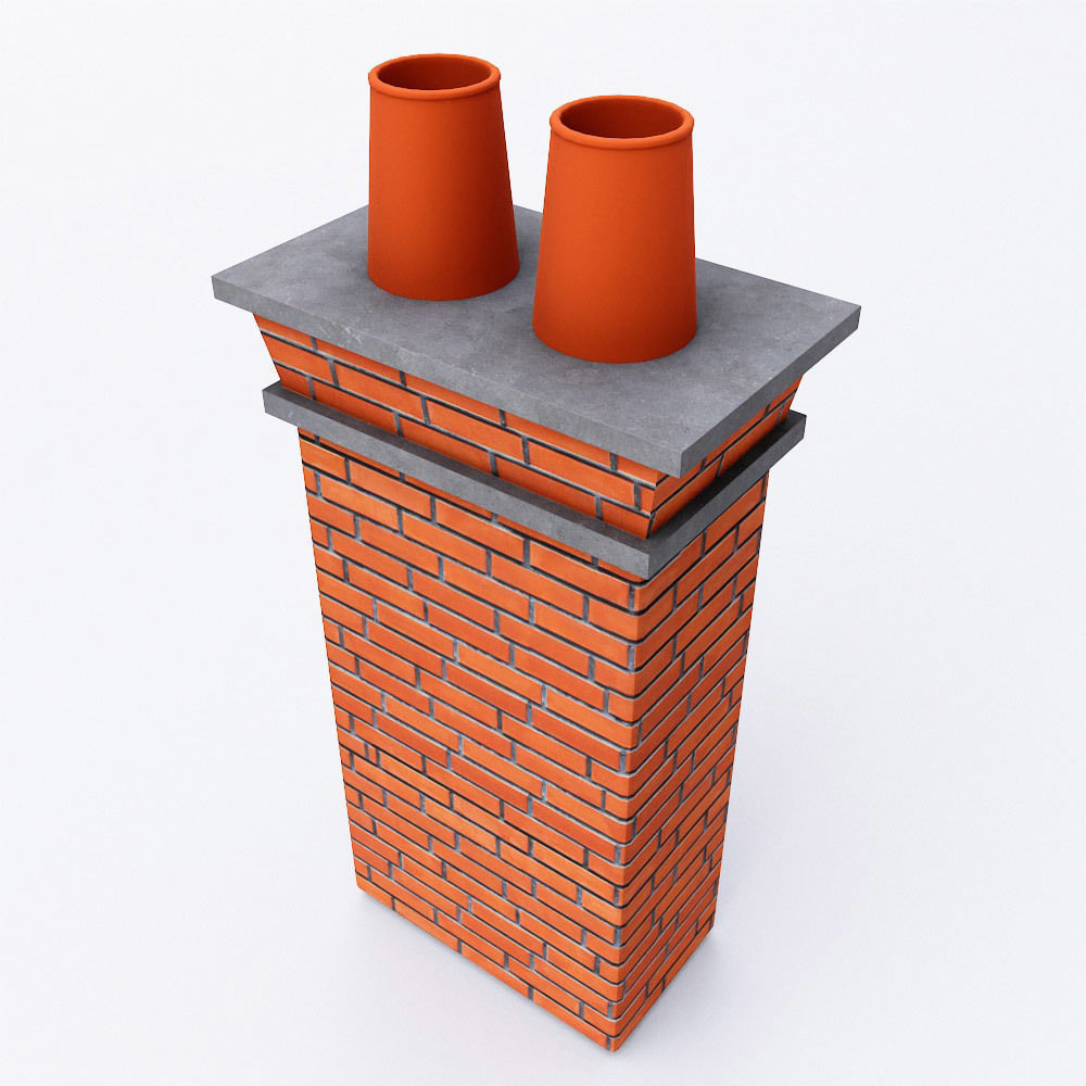 Chimney 3d model brick with two orange pots on top Low-poly 3D model_2