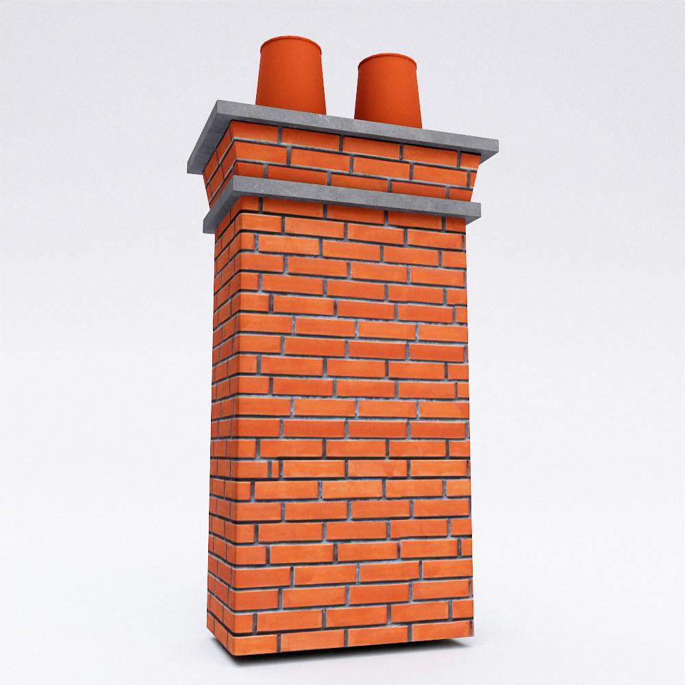 Chimney 3d model brick with two orange pots on top Low-poly 3D model_4