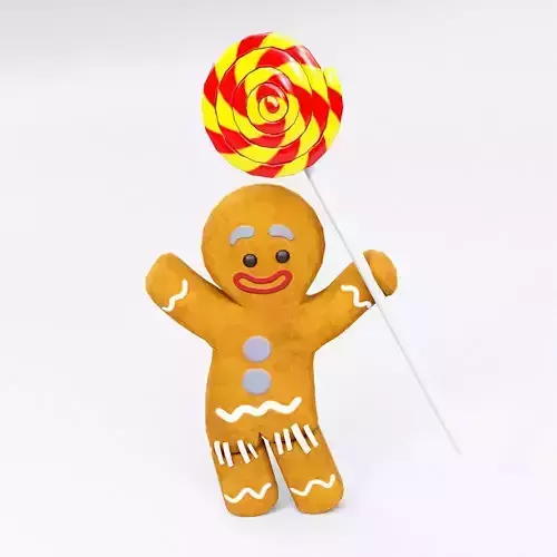 Gingerbread man with lollipop low poly 3d model Low-poly 3D model