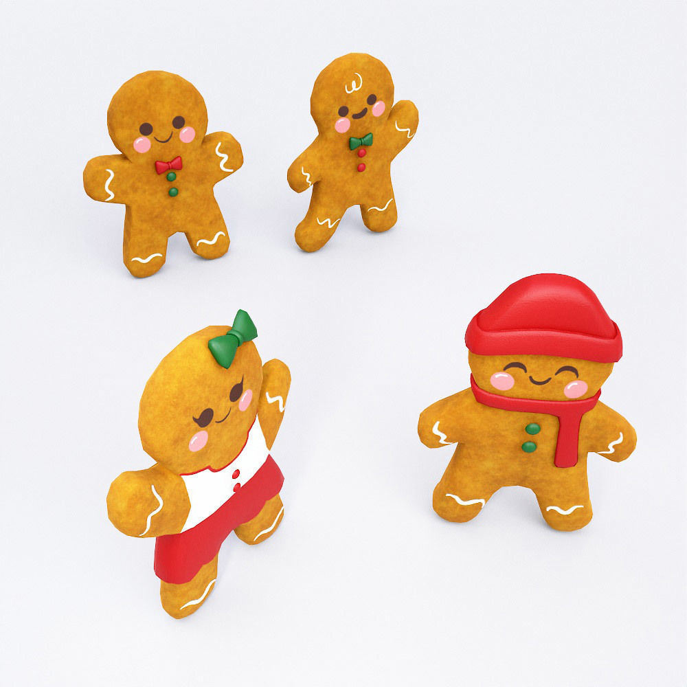 Gingerbread 3d model four people Low-poly 3D model_2
