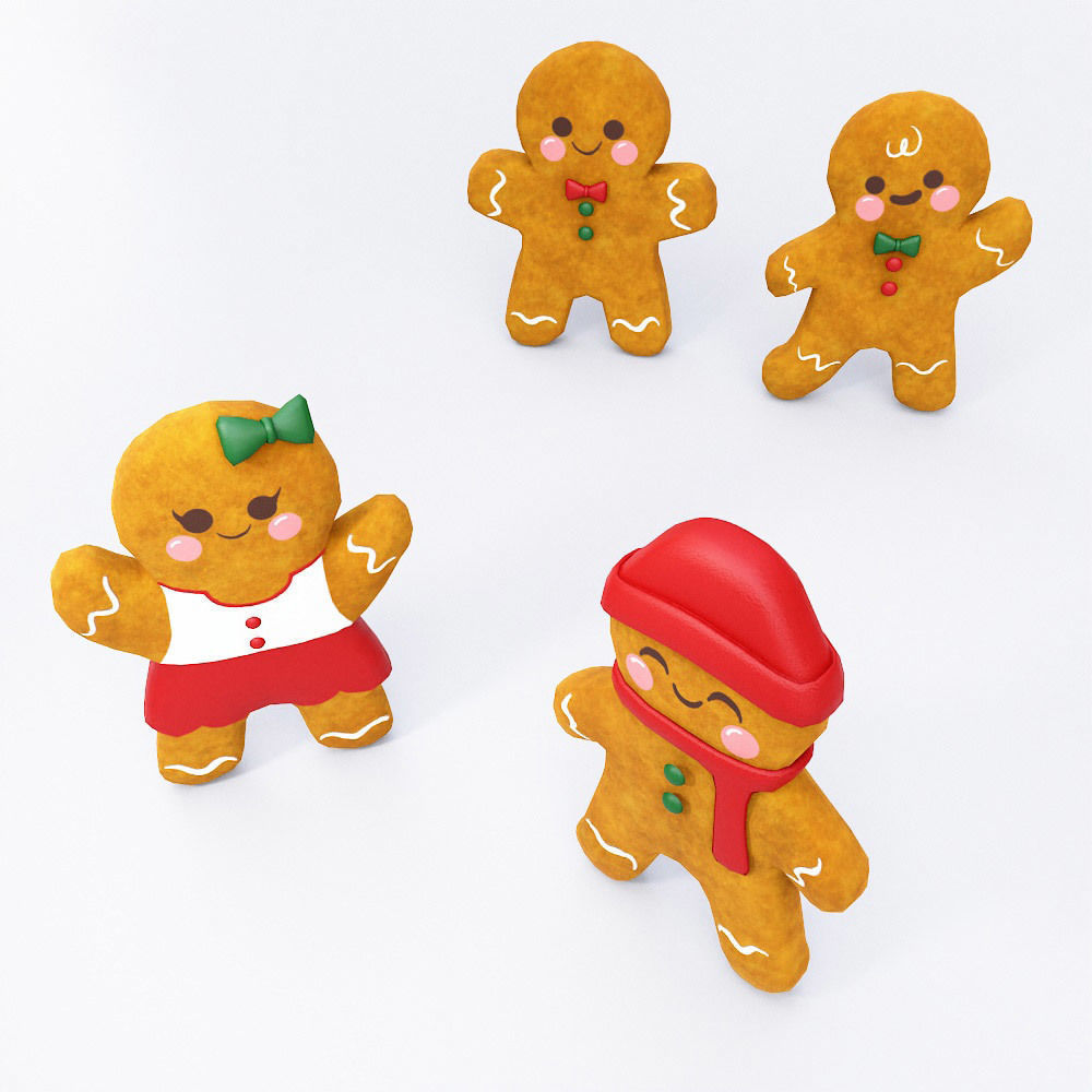 Gingerbread 3d model four people Low-poly 3D model_1