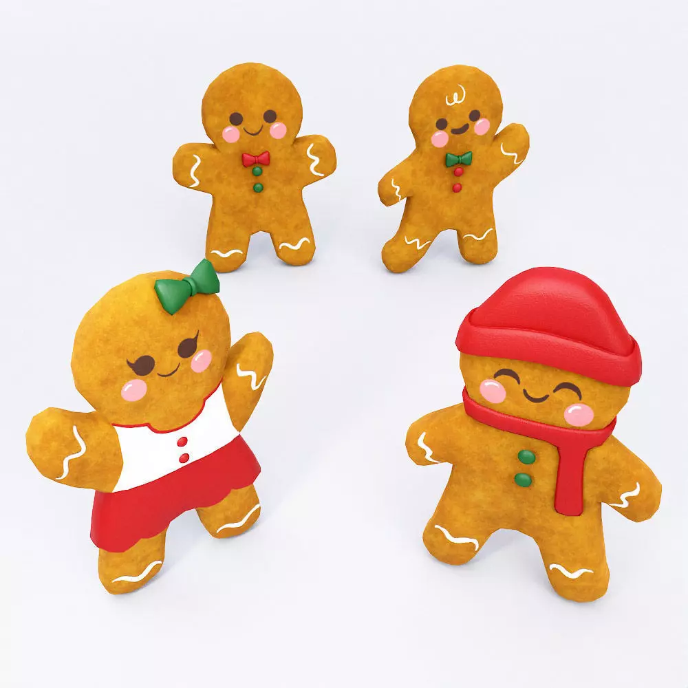 Gingerbread 3d model four people Low-poly 3D model_0
