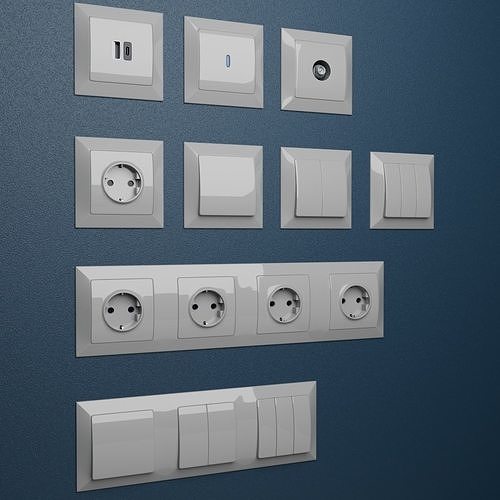 A set of switches sockets and other items with frames 3D model