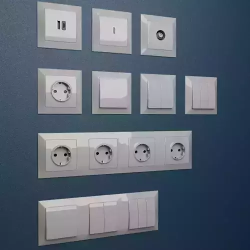A set of switches sockets and other items with frames