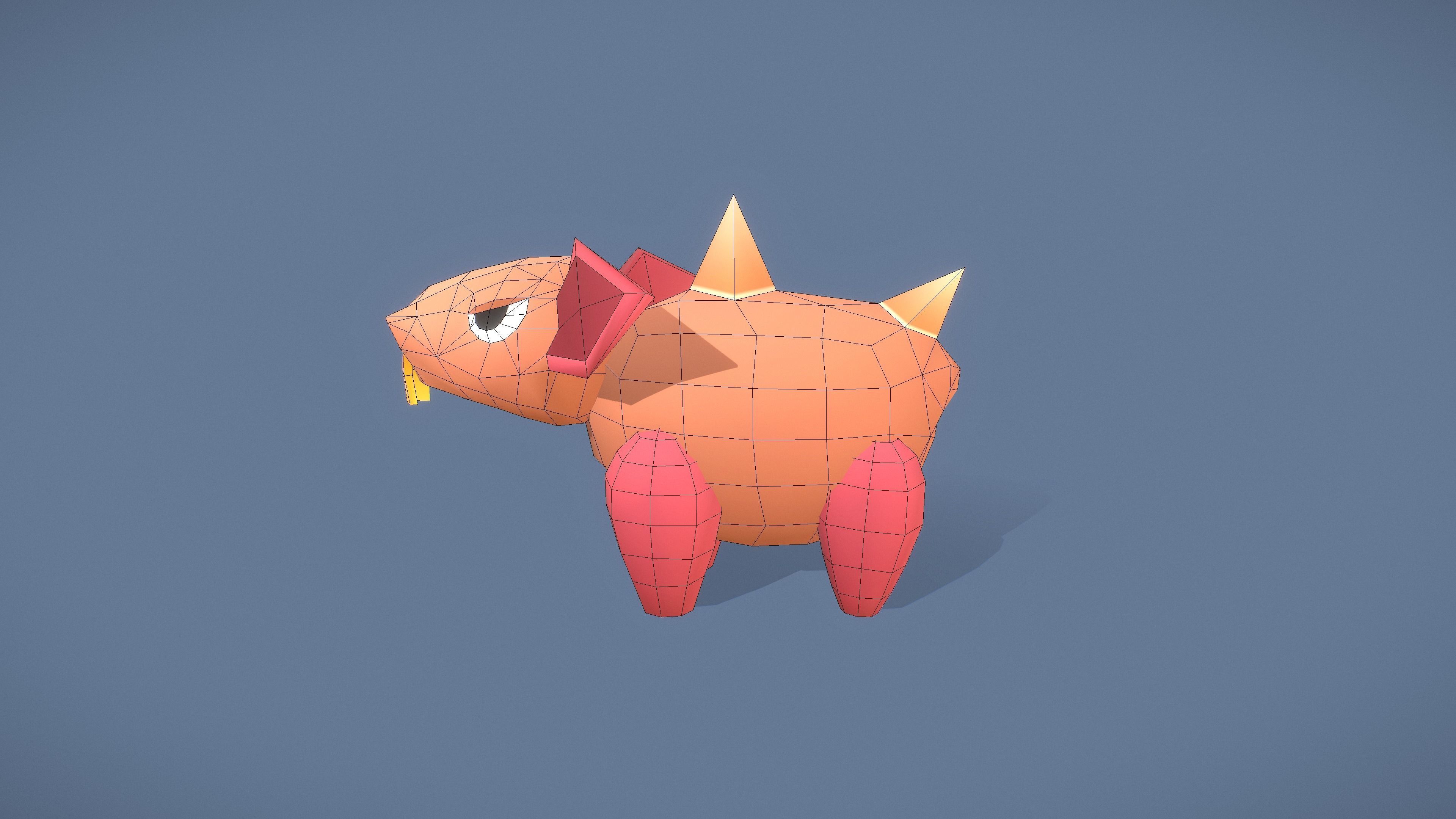 Cartoon Characters - Small Armadillo Warrior Low-poly 3D model_15