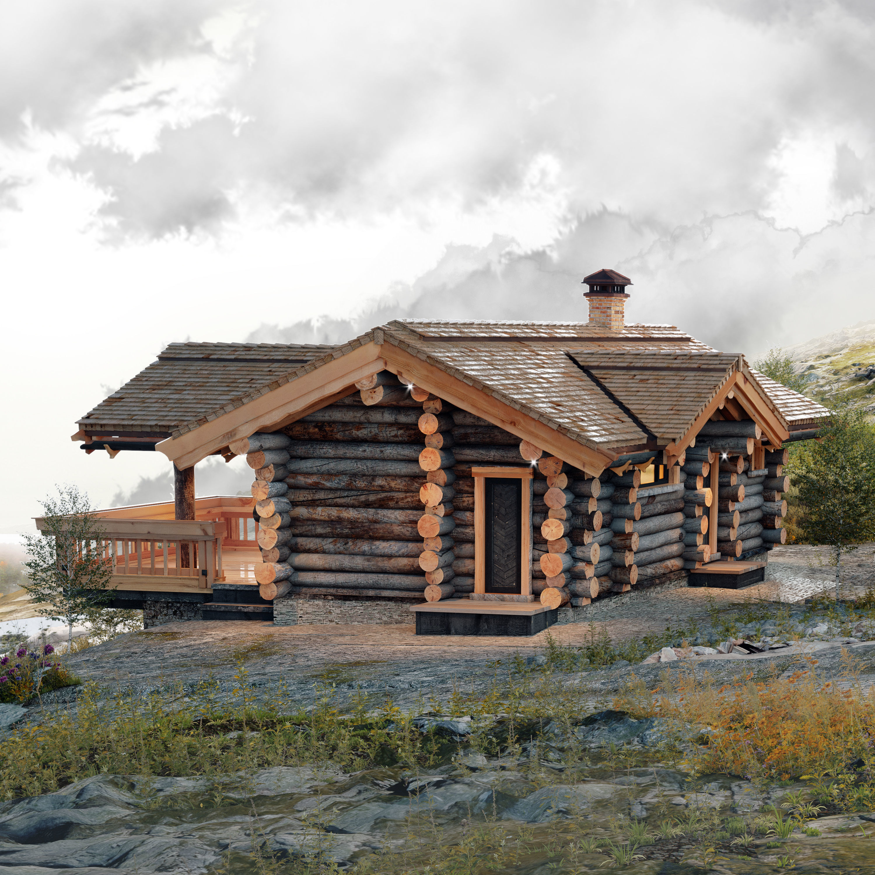Log house-bathhouse Low-poly 3D model_2