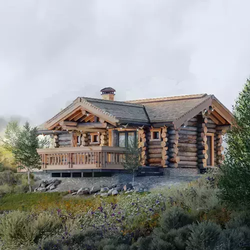 Log house-bathhouse Low-poly 3D model