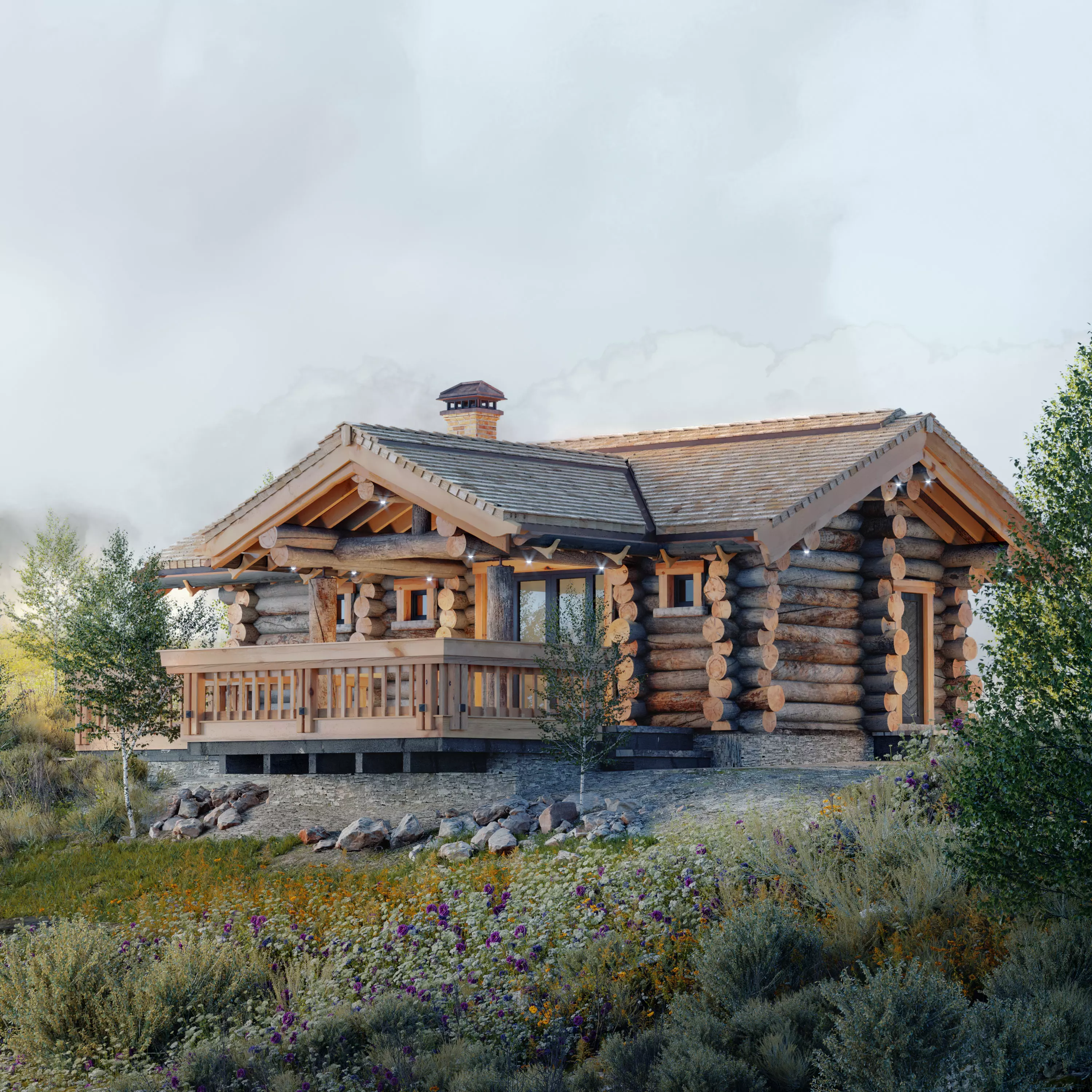 Log house-bathhouse Low-poly 3D model_0