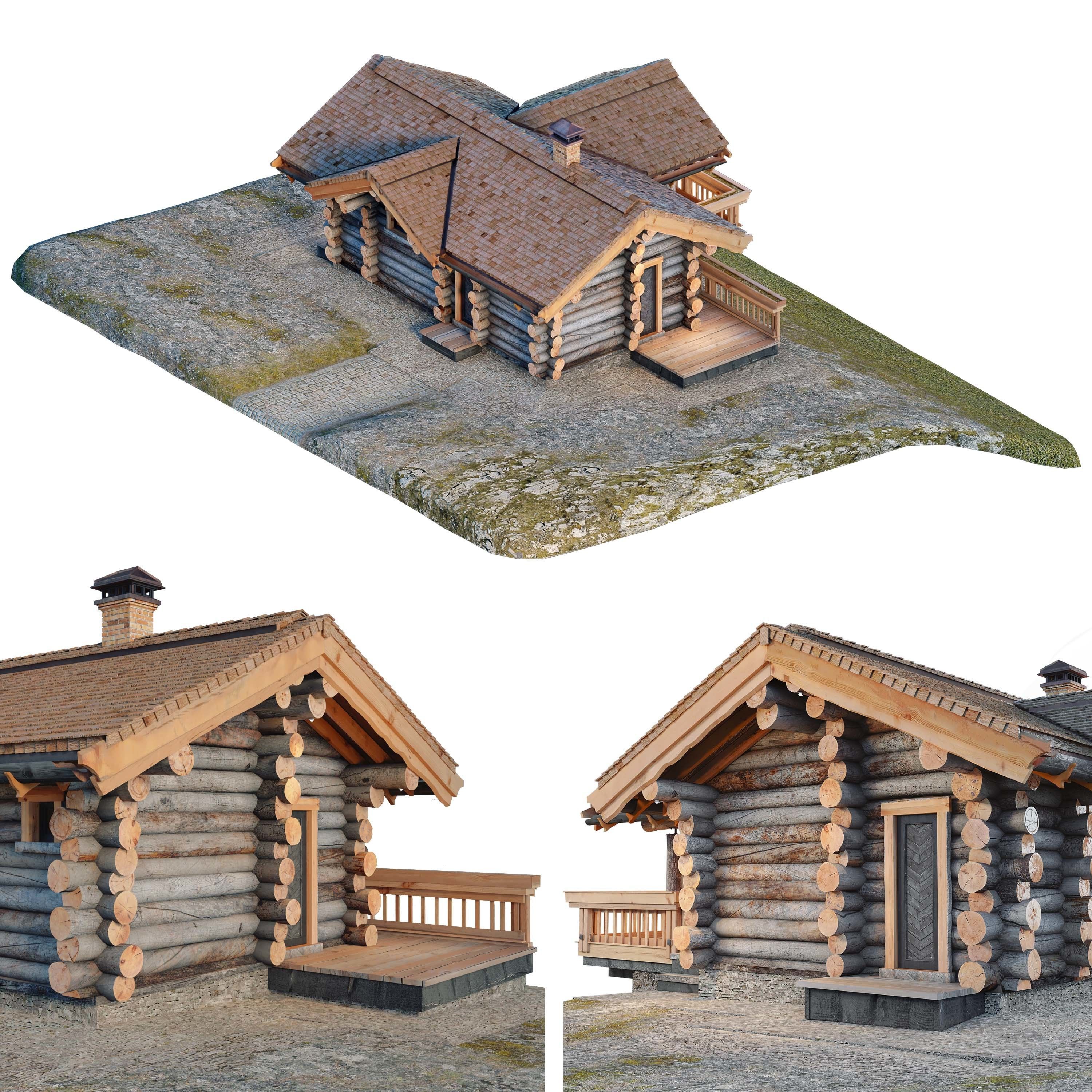 Log house-bathhouse Low-poly 3D model_5