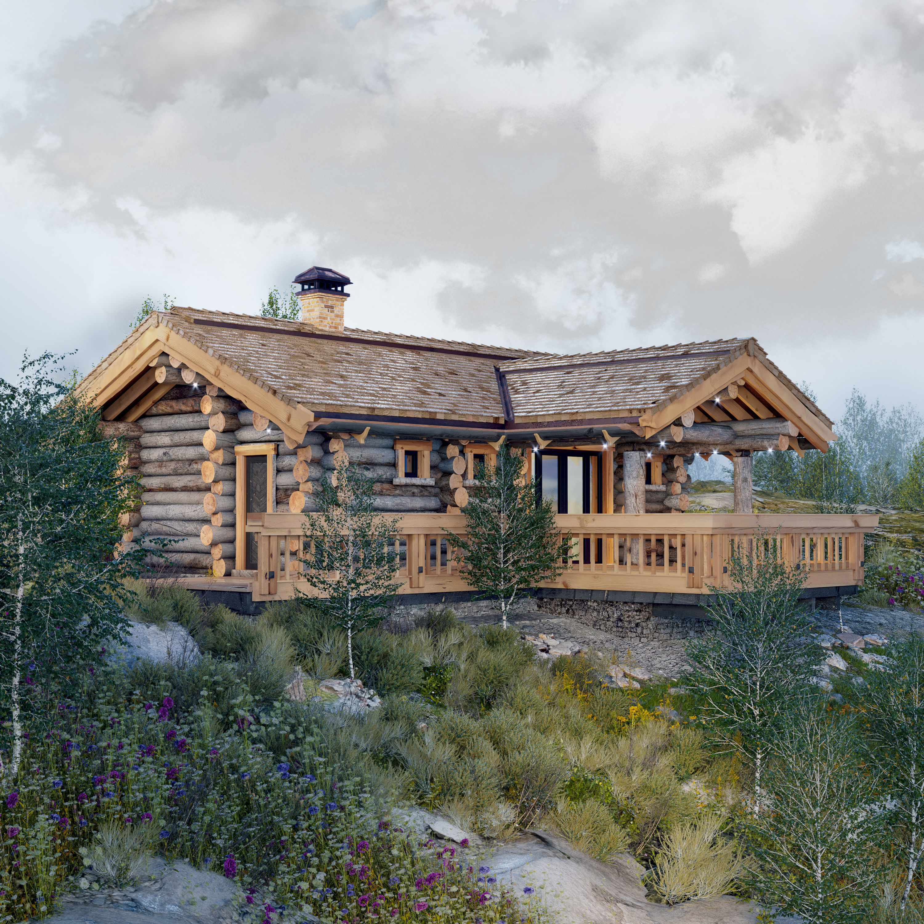 Log house-bathhouse Low-poly 3D model_1