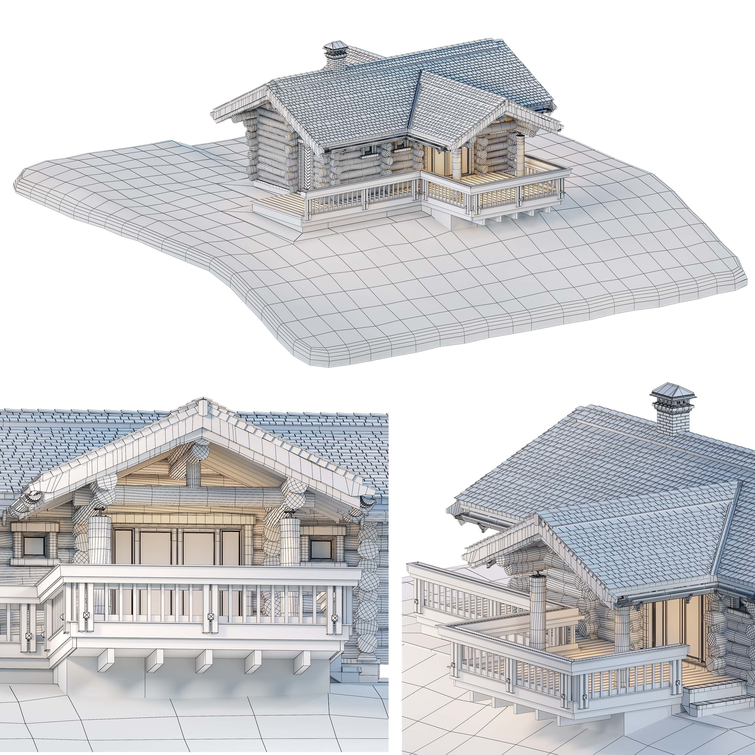 Log house-bathhouse Low-poly 3D model_6