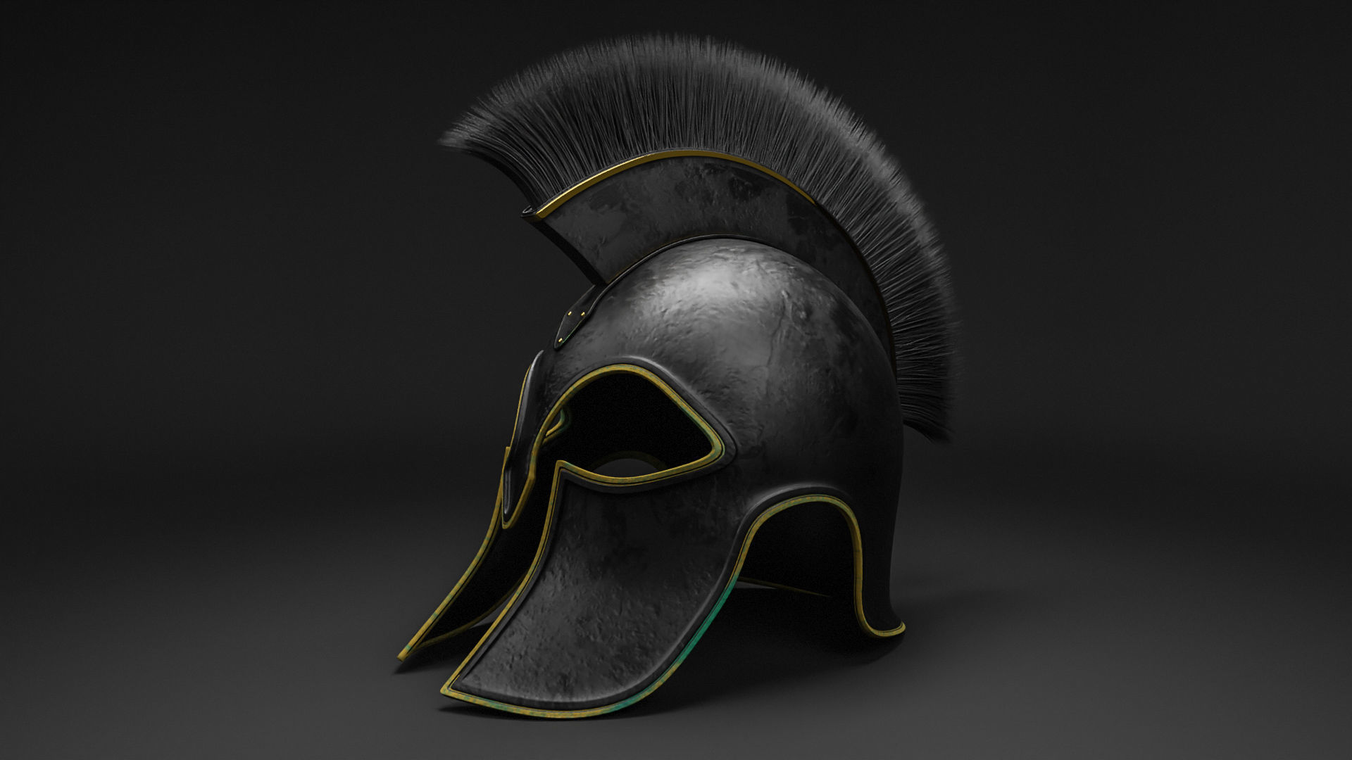 Spartan Helmet with oxidized bronze 3D model_7