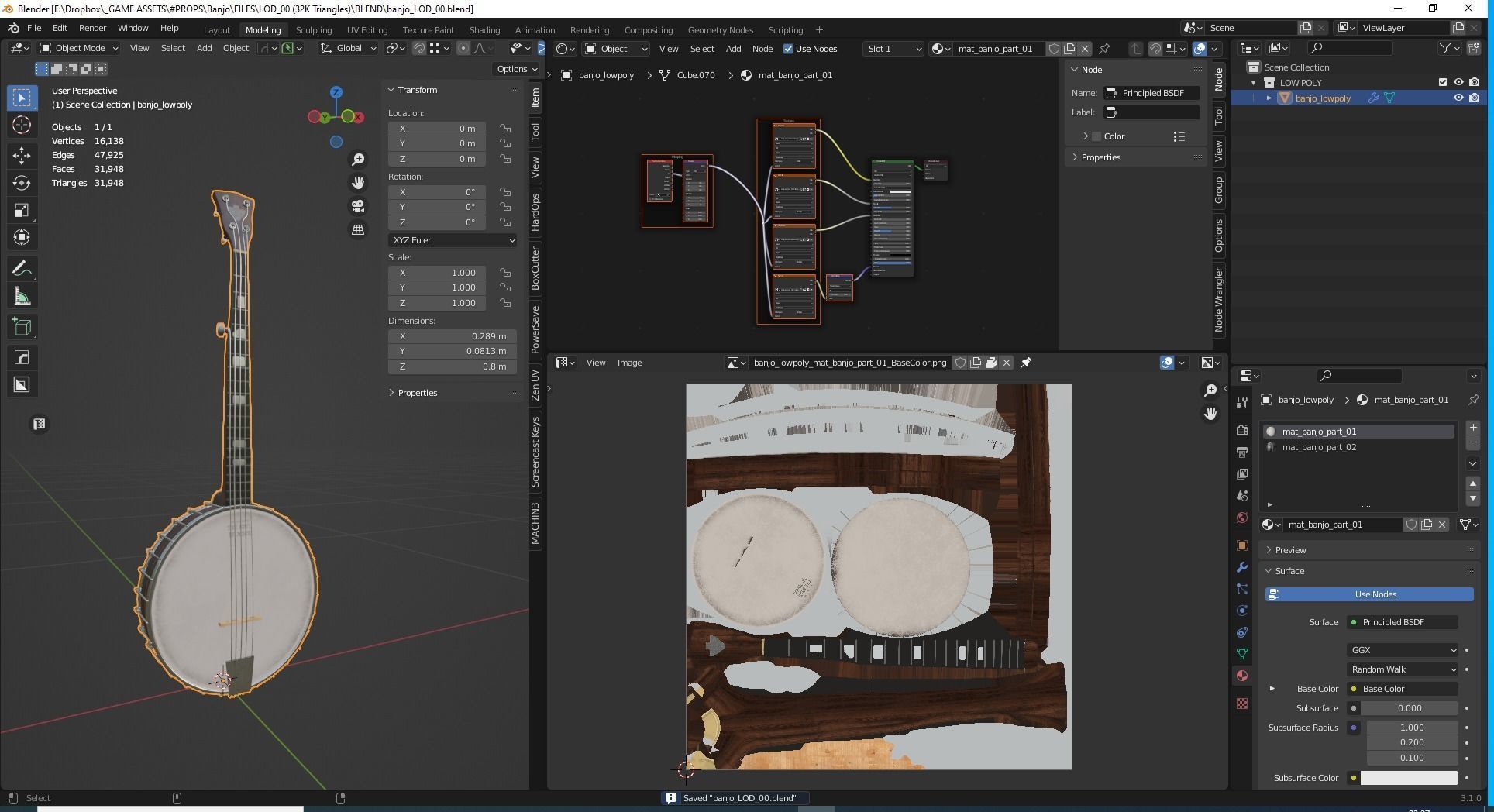 Banjo - Game Ready Low-poly 3D model_5