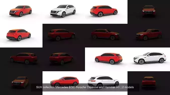 SUV collection Mercedes EQC Porsche Cayenne and Hammer H1 