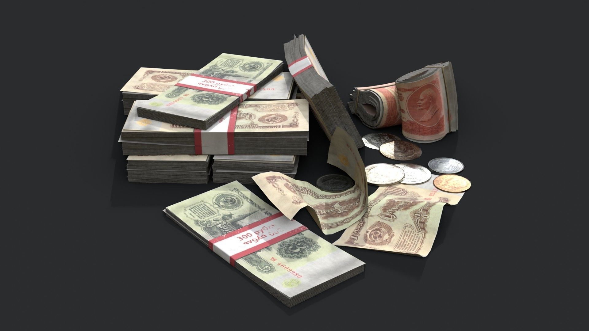 Money Loot - Soviet Rubles Low-poly 3D model_2