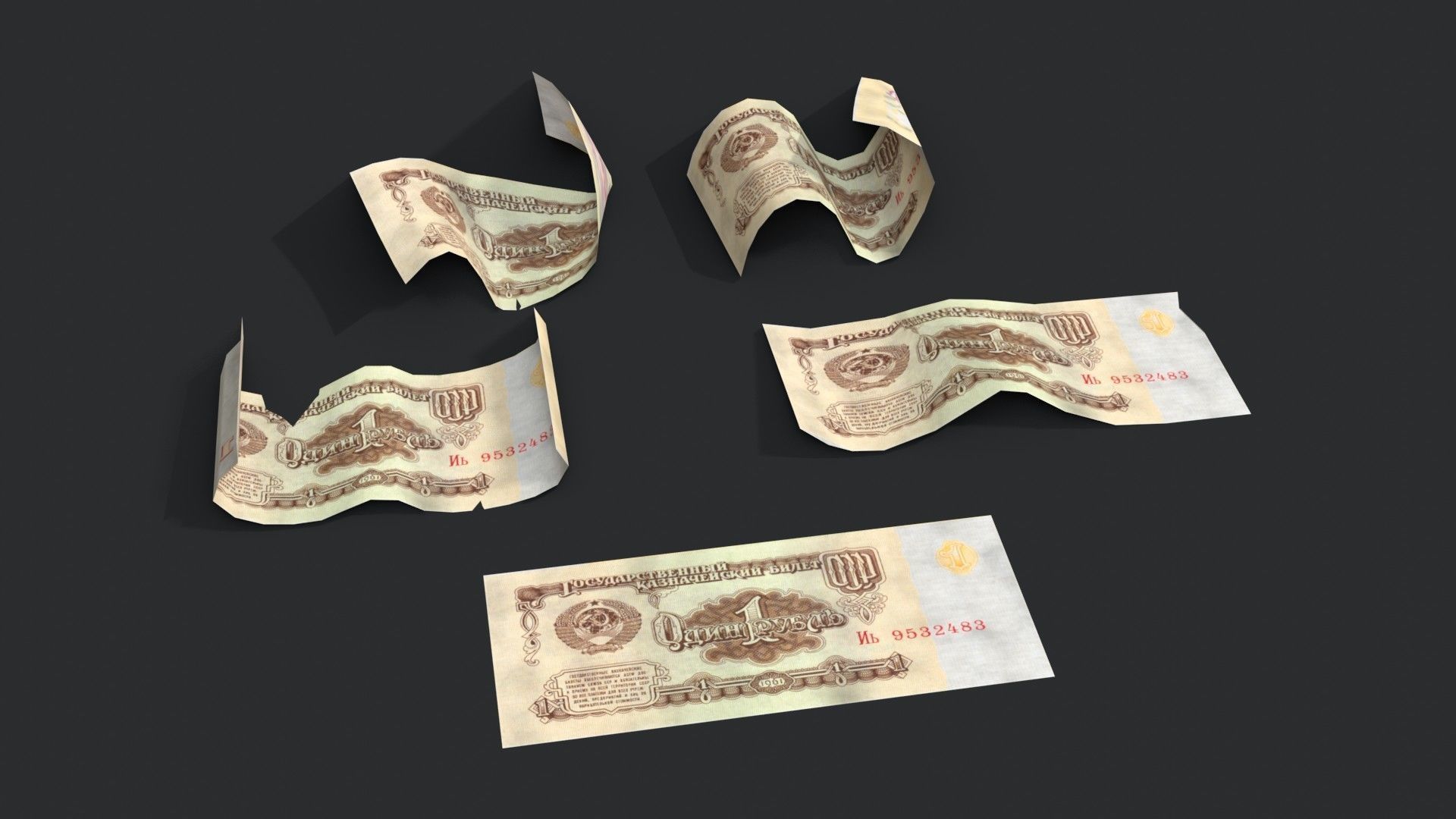 Money Loot - Soviet Rubles Low-poly 3D model_6