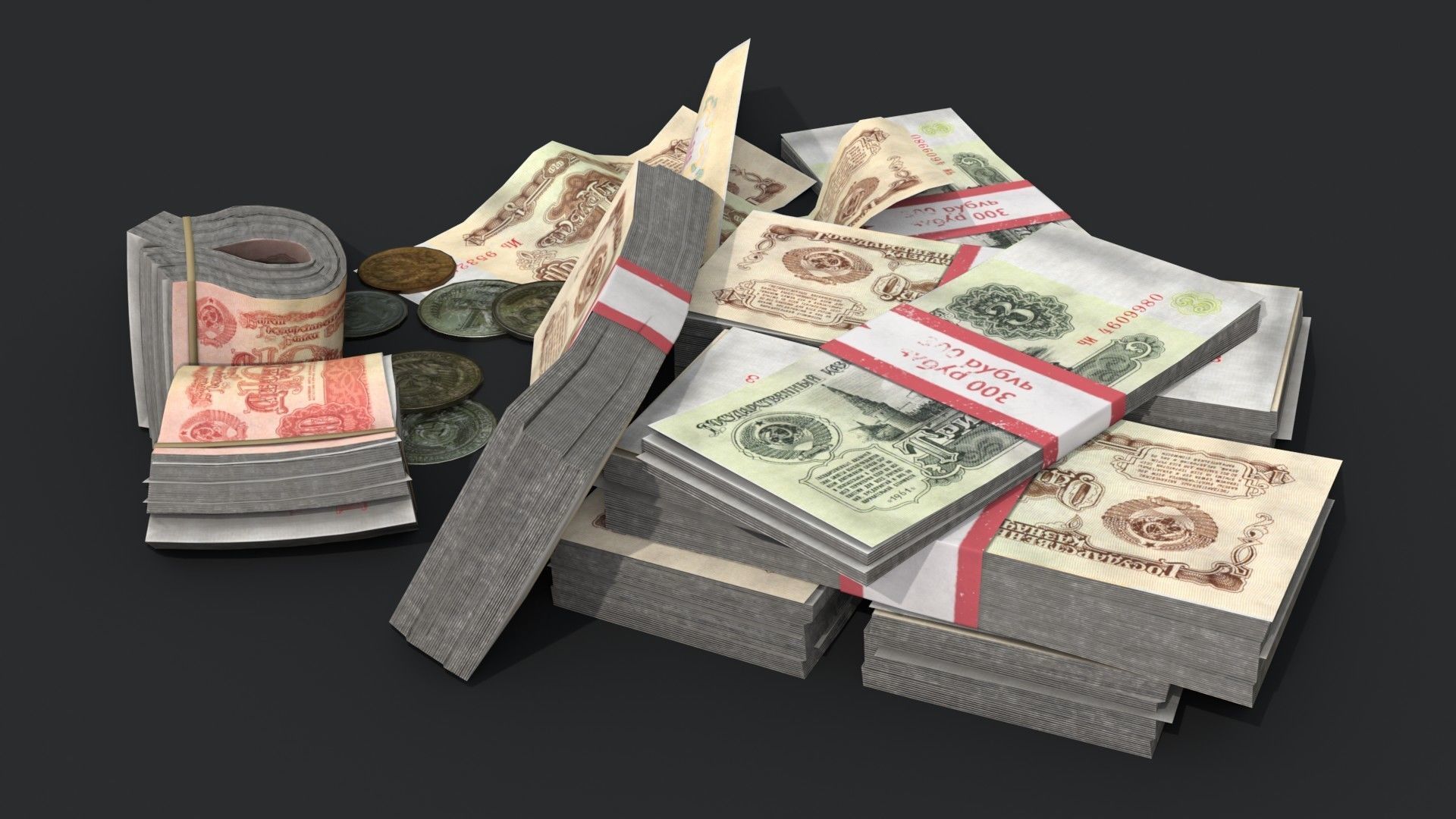 Money Loot - Soviet Rubles Low-poly 3D model_4