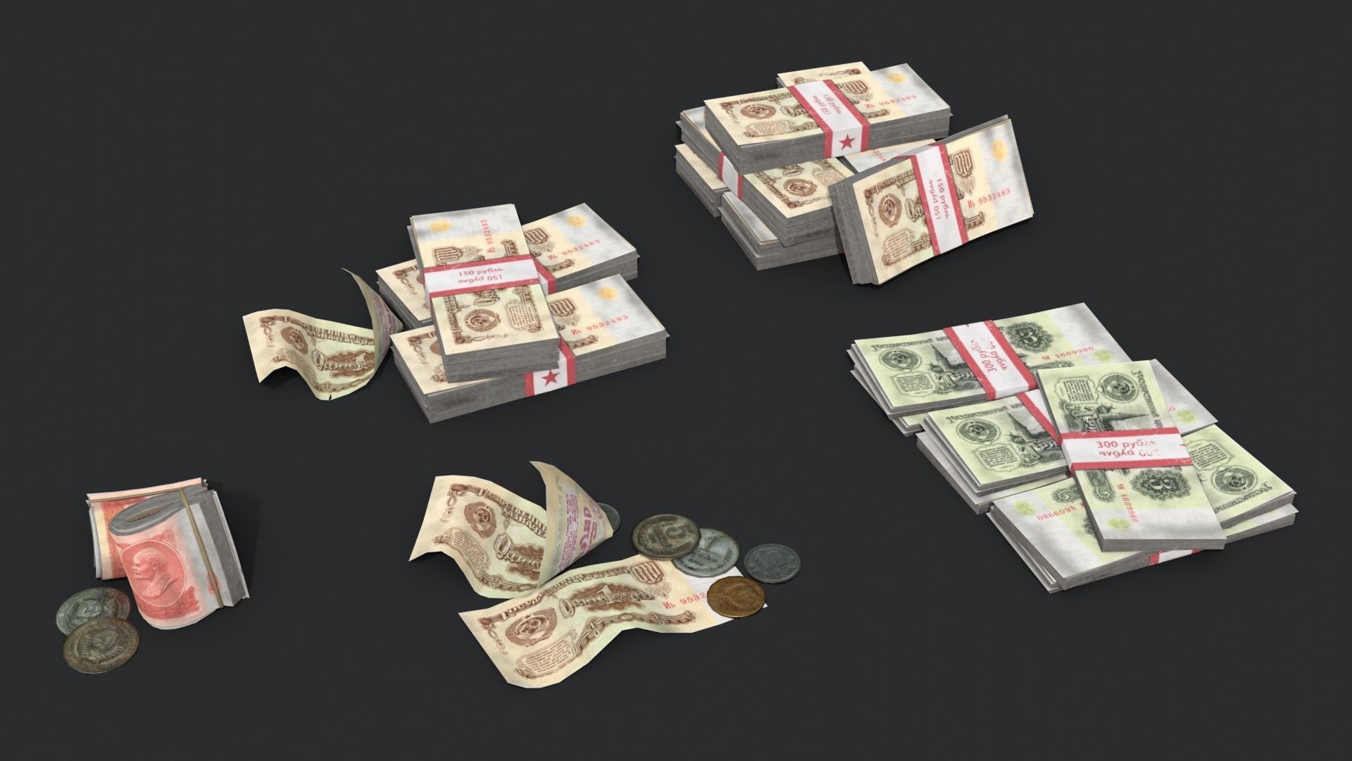 Money Loot - Soviet Rubles Low-poly 3D model_9