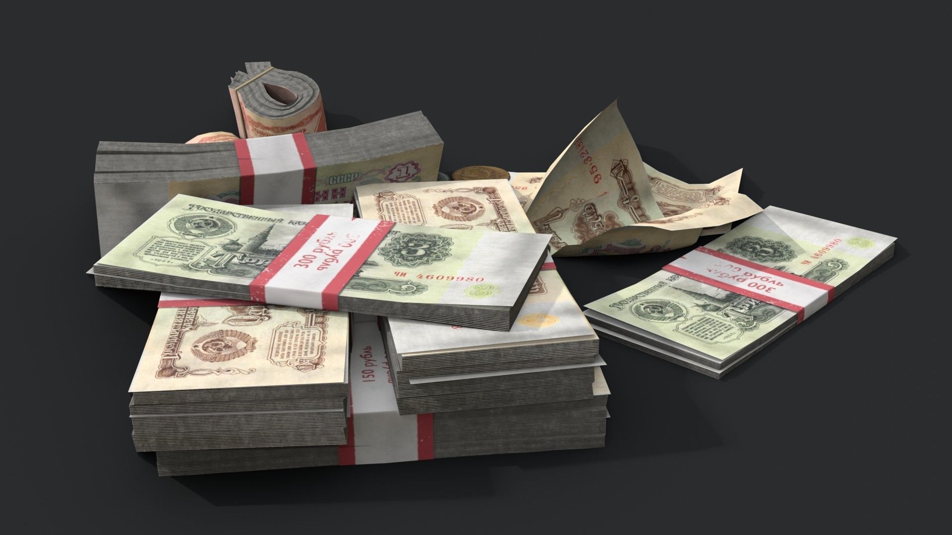 Money Loot - Soviet Rubles Low-poly 3D model_3