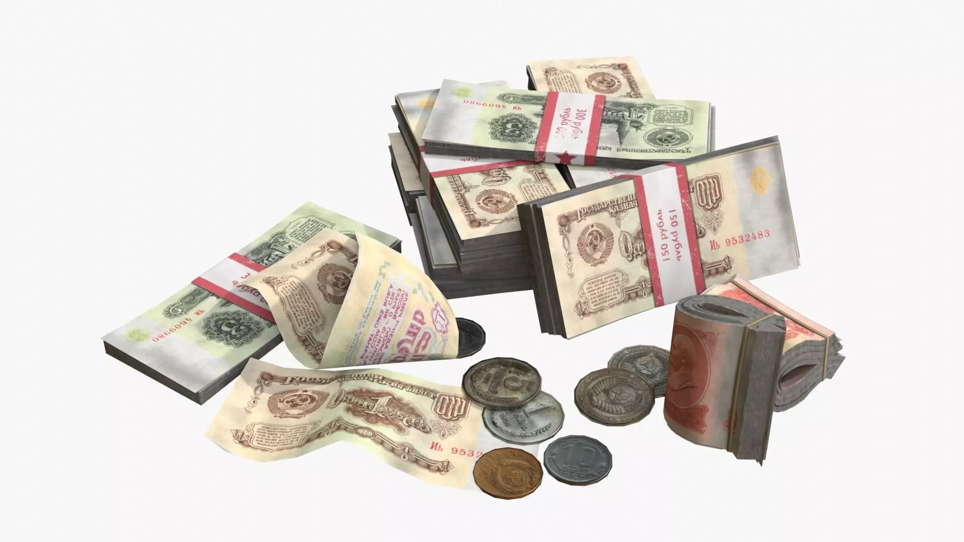 Money Loot - Soviet Rubles Low-poly 3D model_0