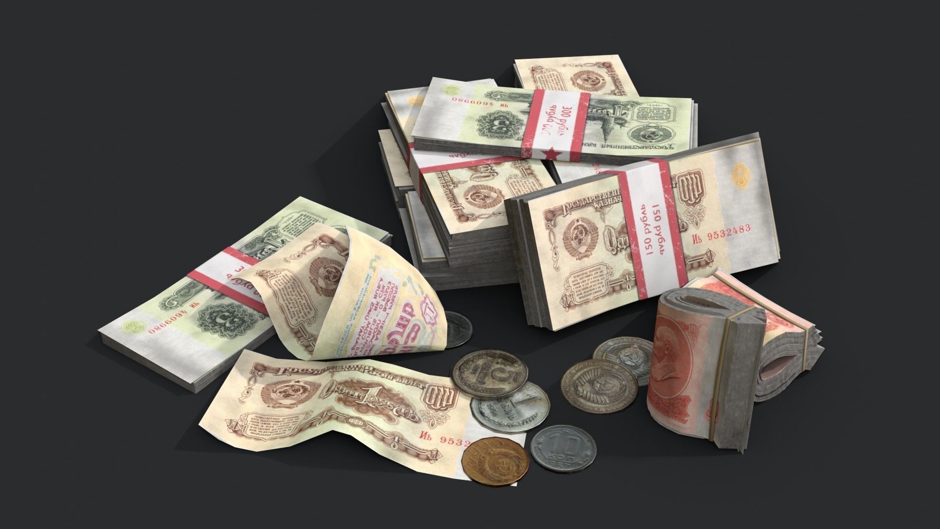 Money Loot - Soviet Rubles Low-poly 3D model_1