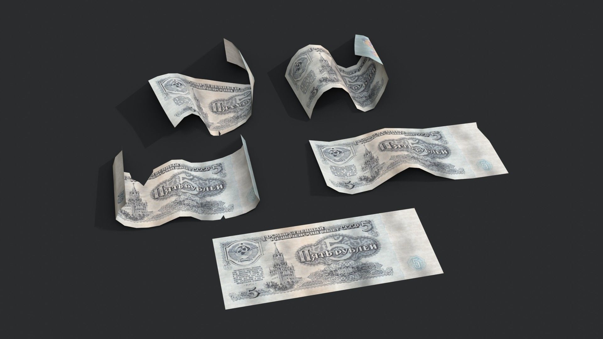 Money Loot - Soviet Rubles Low-poly 3D model_7