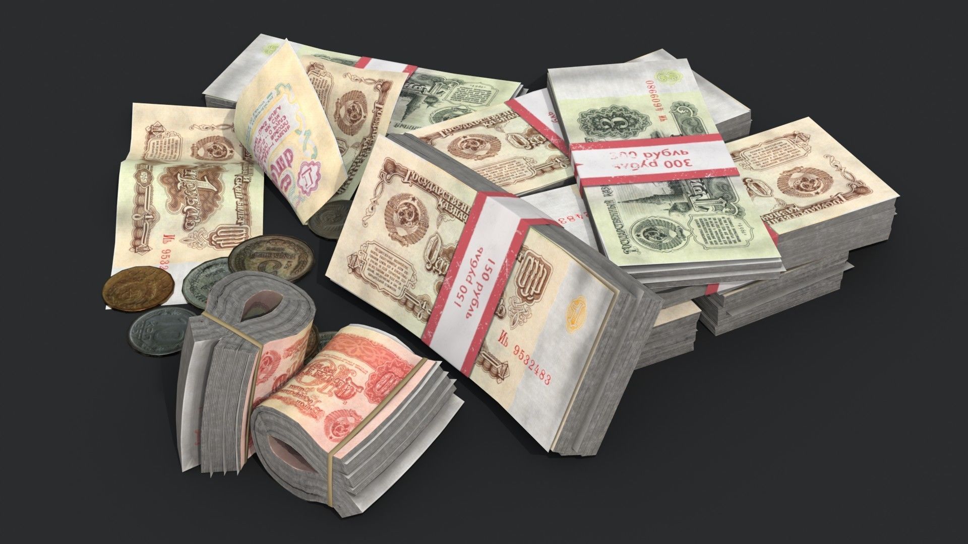 Money Loot - Soviet Rubles Low-poly 3D model_5