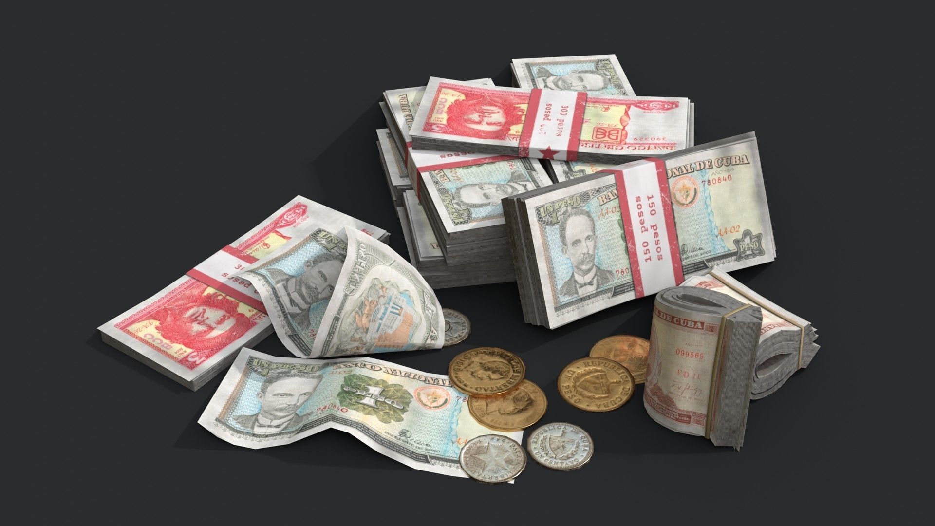 Money Loot - Cuban Pesos Low-poly 3D model_1