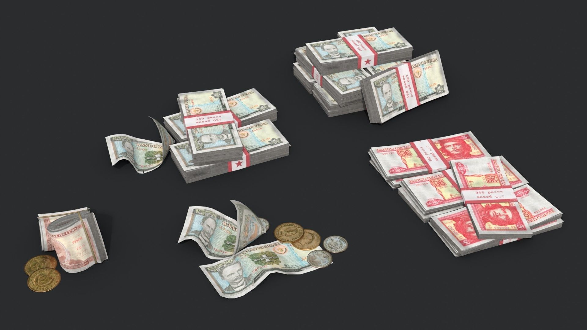 Money Loot - Cuban Pesos Low-poly 3D model_9