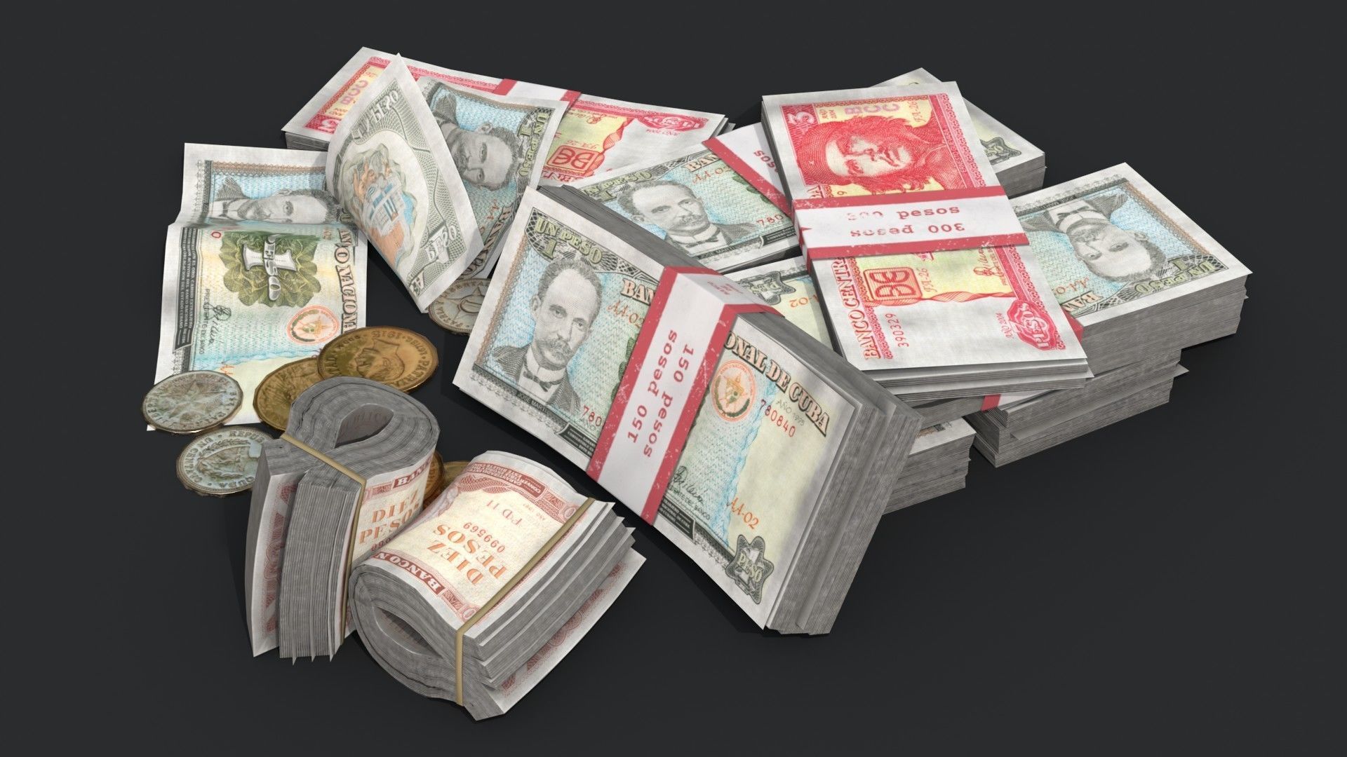 Money Loot - Cuban Pesos Low-poly 3D model_5